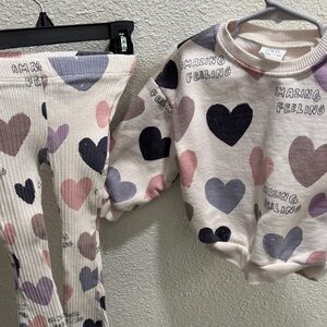 Zara Toddler Girls Heart Print Sweatshirt and Pants Set